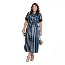 Vestido Chamissier Listrado Kauly ( 3830) Moda Evangelica