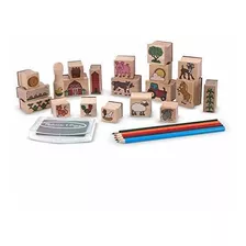 Juego De Sellos De Madera Melissa Doug Stampascene Farm 20 S