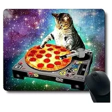Funy Cute Cat Like A Dj Pizza Galaxy Space Gaming Mouse Pad.
