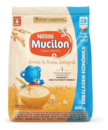 Atacado C/3 Mucilon Cereal Infantil Arroz E Aveia Sache 600g