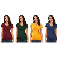 Kit 4 Blusas Gestante, Amamentação,com Amarração,manga Curta