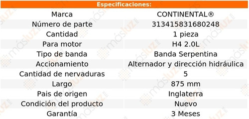 Banda 875 Mm Acc Impreza H4 2.0l 02/03 Continental Alt, D/h Foto 8