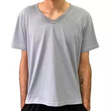 Kit 5 Camiseta Gola V Cinza Lisa Masculina 100% Algodão