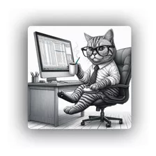 Mousepad Gato Oficina Working Trabajo Taza Cafe M2