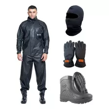 Capa Roupa Chuva Moto Motoqueiro Bota Pvc Luva E Touca Ninja