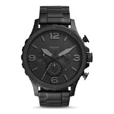 Reloj De Pulsera Fossil Nate De Cuerpo Color Negro, Analógico, Para Hombre, Fondo Negro, Con Correa De Acero Inoxidable Color Negro, Agujas Color Gris Y Negro, Dial Negro, Subesferas Color Negro, Minu