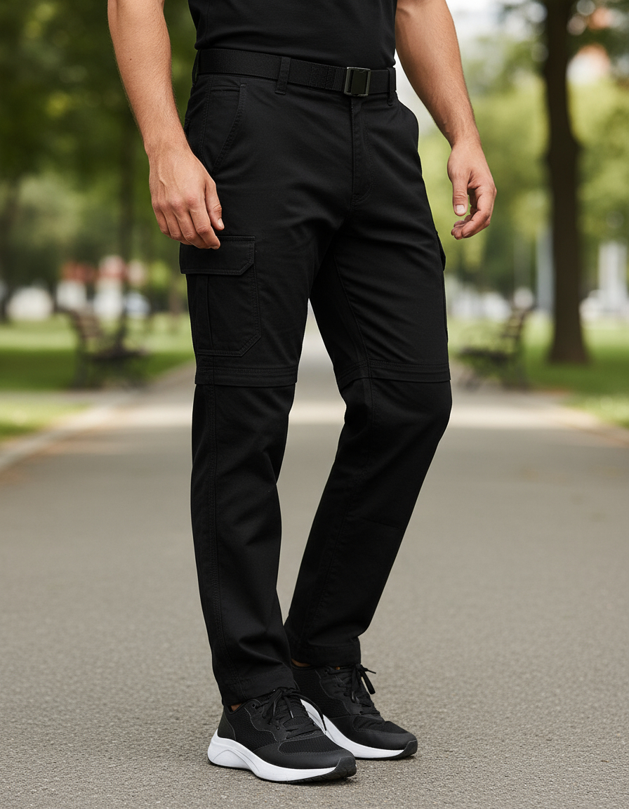 Pantalon Desmontable Antidesgarre Secado Rapido Hombre Cargo Negro S-38