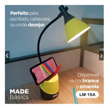 Luminária Mesa De Escritório C/suporte Para Celular E Lápis Cor Da Cúpula Branco Cor Da Estrutura Verde-limão 110v/220v