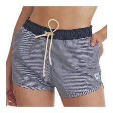 Short De Praia Feminino Listrado Grécia Cós Elástico