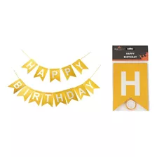 Faixa Decorativa Grande - Happy Birthday Glitter Gold Cor Dourado