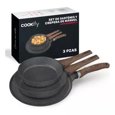 Set De Sartenes Y Crepera Cookify 20/24/28 Cm | Stone-tech Series | Recubrimiento Antiadherente Libre De Pfoa, Cocina Saludable, Cocción Uniforme, Mango Ergonómico. Color Mármol Negro