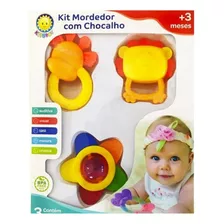 Kit Com 3 Chocalho Mordedor Divertido Infantil Para Bebes