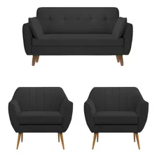 Kit Sofa Agatha + 2 Poltronas Luisa Corino Preto