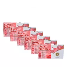 Luva Nitrilica Tamanho P Rosa 100 Uni Descarpack - Kit Com 6