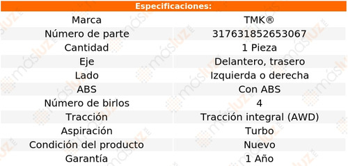 (1) Maza Del O Tras Izq/der Con Abs Q5 V6 3.0l 12/17 Tmk Foto 2