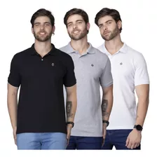 Kit 3 Camisas Gola Polo Masculinas Básica 100% Algodão Promo