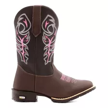 Bota Texana Feminina Tribal Rosa Bico Quadrado Com Palmilha