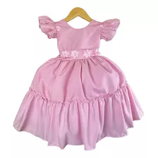 Vestido Infantil Rosa Bebe Florzinha+ Tiara Brinde