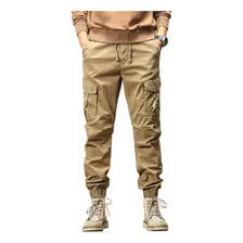 Pantalón Jogger Bolsas Cargo Casual Cómodo Gabardina 