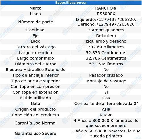 Par Amortiguadores Delanteros Gas Rs5000x Comanche 86-92 Foto 3