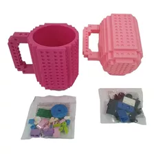 Kit 2 Caneca Copo Bloquinhos Geek Encaixe Lego Peças Montar 