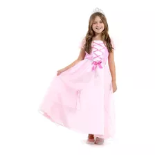 Fantasia Princesinha De Luxo Rosa - Vestido Longo Com Tiara!