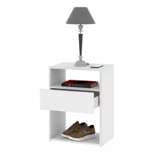 Mesa De Luz Mesita Moderna Melamina 1 Cajon 1 Estante Pino Color Blanco