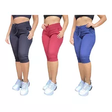 Kit 3 Calça Corsário Feminina Cintura Alta Com Elastano