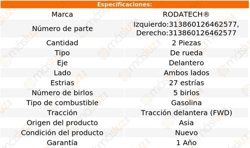 (2) Mazas Rueda Del Forte 1.6l 4 Cil Fwd 14/17 Rodatech Foto 2