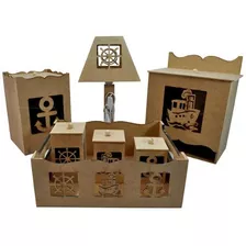 Kit Bebe Marinheiro 3d (7 Pc C Abajur) Laser Madeira Mdf Cru