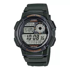 Reloj Pulsera Casio Youth Series Ae-1000 De Cuerpo Color Gris, Digital, Para Hombre, Fondo Negro, Con Correa De Resina Color Verde, Dial Negro, Subesferas Color Gris, Minutero/segundero Negro, Bisel C