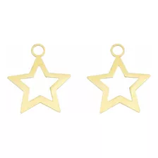 Brinco De Argola Com Pingente Estrela Ouro 18k 750