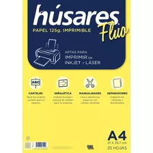 Hojas A4 Husares Amarillo Fluo Imprimibles 125g 1 Pack X25u