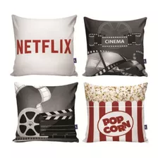 Kit Com 4 Capas Para Almofadas Decorativas De Sofá Netflix