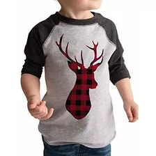 7 Ate 9 Apparel Ropa Niños Plaid Deer Raglan Tee Gris 2t