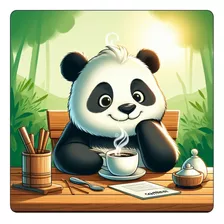 Mousepad Panda Tomando Un Cafe Contento Dibujo