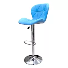 Silla De Bar Acolchada Con Respaldo Geométrico Taburete Color De La Estructura De La Silla Plateado Color Del Asiento Azul