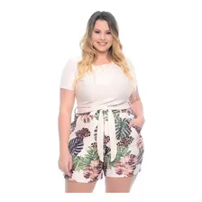 Conjunto Plus Size Blusa E Short Estampado Folhagem Ref: 105