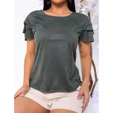 Blusa Blusinha Babado Suede Feminina Roupa Muito Linda Top