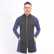 Jaleco Gola Padre Gabardine Elastano Masculino Preto / Azul