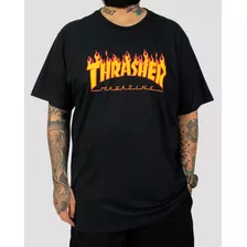 Camiseta Thrasher Flame Logo Preta Skate Skatista Original