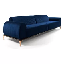 Sofá 210cm 3 Lugares Pés Rose Gold Molino Veludo Azul Cor Azul-escuro Desenho Do Tecido Liso