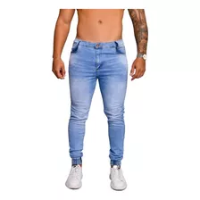 Calça Jeans Masculina Com Lycra Detalhe De Barra De Elástico