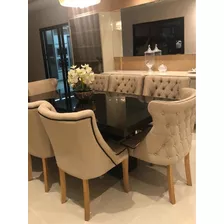 Mesa De Jantar Brilho 2x1 Com 4 Poltronas Em Capitonê