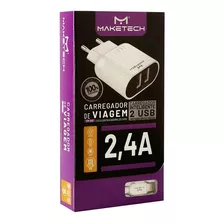 Carregador C/2saídas Usb +01cabo Maketech C/1ano De