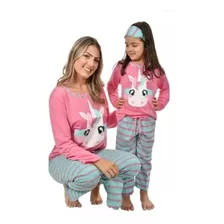 Pijama Unicórnio Mãe E Filha Longo Com Tapa Olho Estiloso