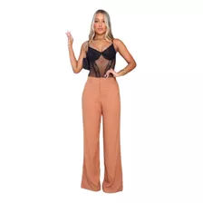 Calça Pantalona Feminina Wide Leg De Linho 