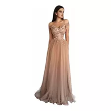 Hermoso Vestido De Noche Champagne Personalizado A La Medida