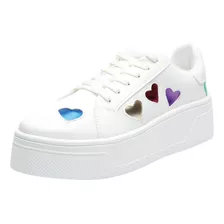 Tenis Casual Blanco Con Plataforma Para Mujer 1128 O-i