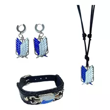 Kit Colar Pulseira Brinco Asas Da Liberdade Attack On Titans